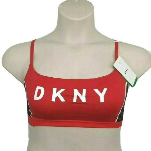 DKNY Intimates Women Wire Free Bralette Red with White Logo Size Large NEW - Picture 2 of 9